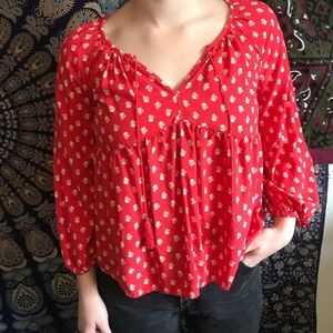 Boho Cropped Flowy Top with Tassel Details